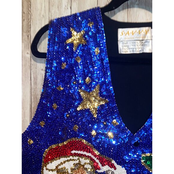 Not So Ugly Christmas Tree Santa Vest Sweater Sequin Bling Holiday Santa Claus - Picture 4 of 7